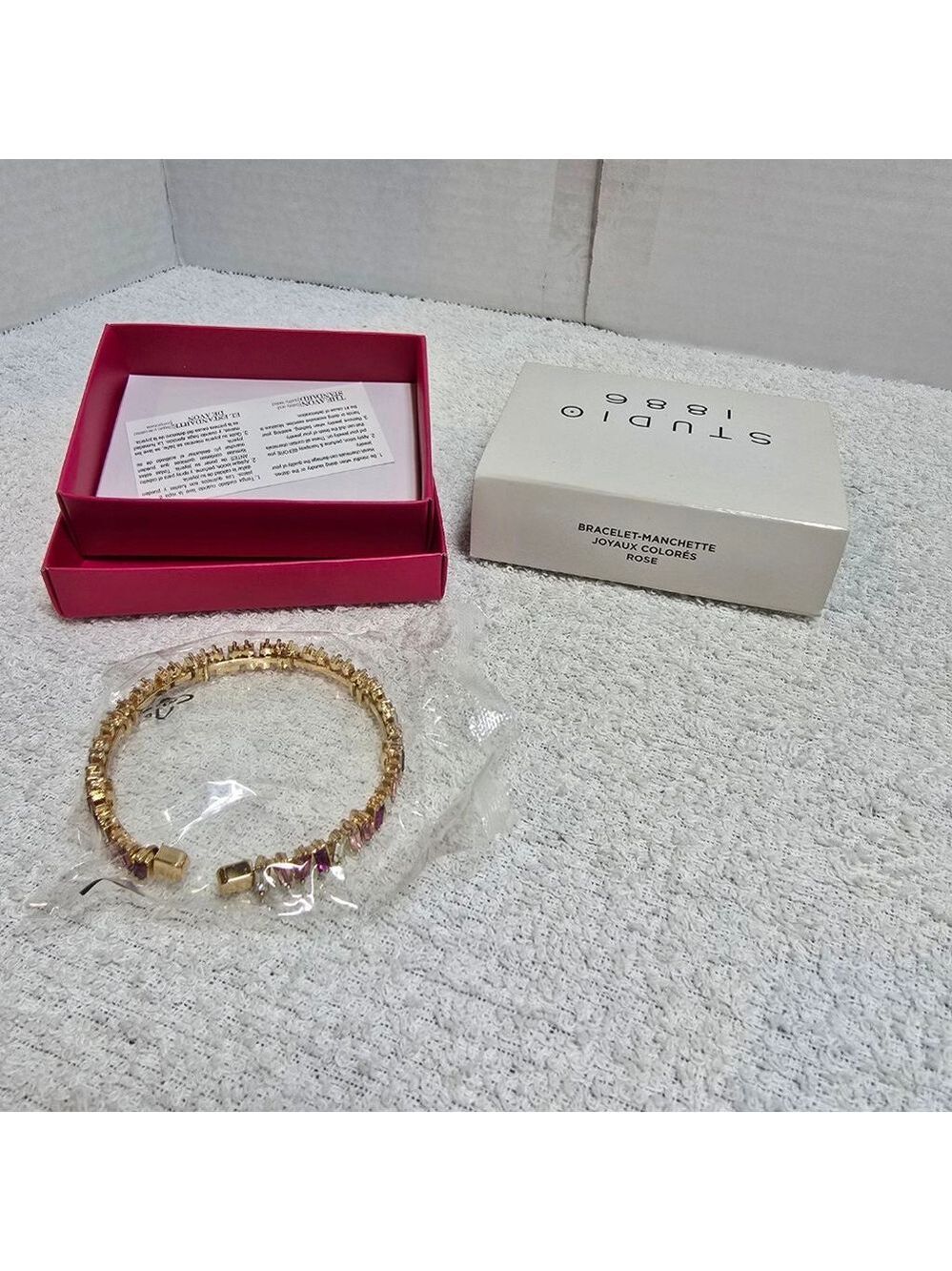 Women's STUDIO 1886 Gold Tone Pink Gemstone Cuff Bracelet One Size